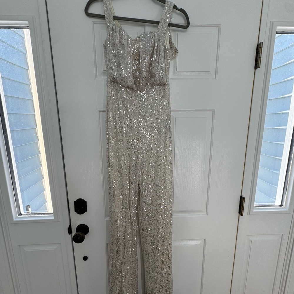 Elegant Silver Sequin Jumpsuit
